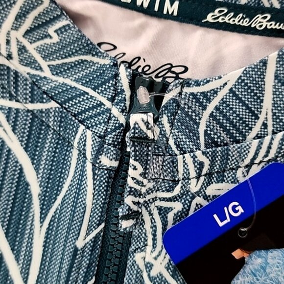 NWT Eddie Bauer Women Swim Top Teal Tropical Print 1/4 Zip Rashguard UPF 50 Sz L - Picture 4 of 14